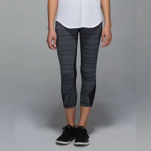 Lululemon Run: Inspire Crop II (Mesh) in Cyber Stripe Deep Coal Black - Picture 2 of 11